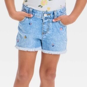 Toddler Girls Mid Rise Embroidered Flower Denim Shorts Size 5T